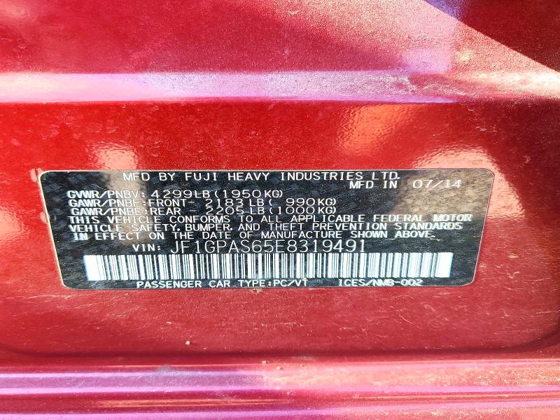 68268776 :رقم المزاد ، JF1GPAS65E8319491 vin ، 2014 Subaru Impreza مزاد بيع