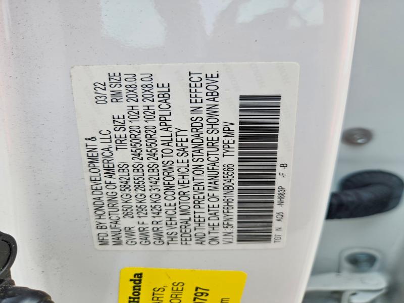 Продажа на аукционе авто 2022 Honda Pilot, vin: 5FNYF6H61NB045566, номер лота: 67519456