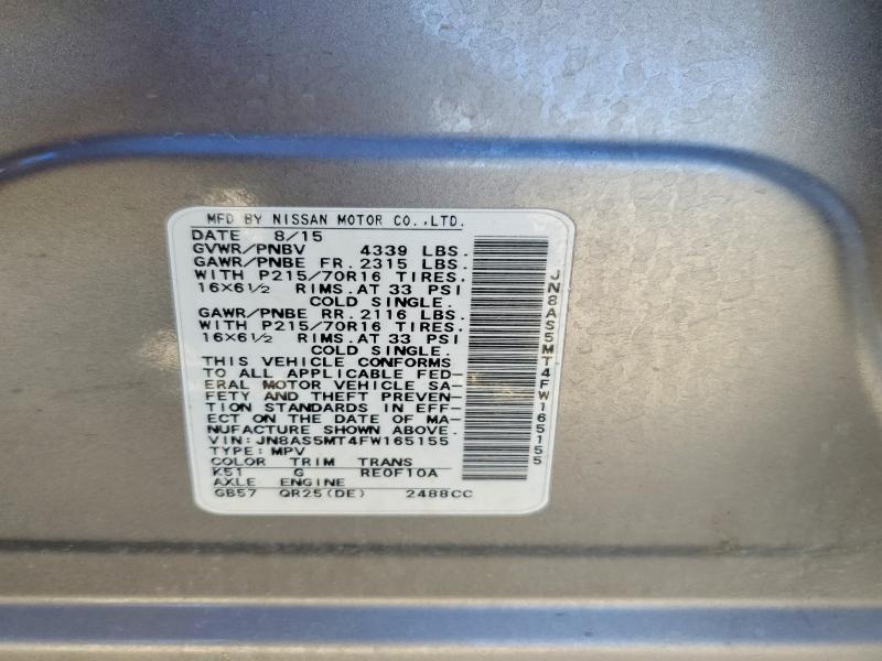 2015 Nissan Rogue Select მანქანა იყიდება აუქციონზე, vin: JN8AS5MT4FW165155, აუქციონის ნომერი: 70748376