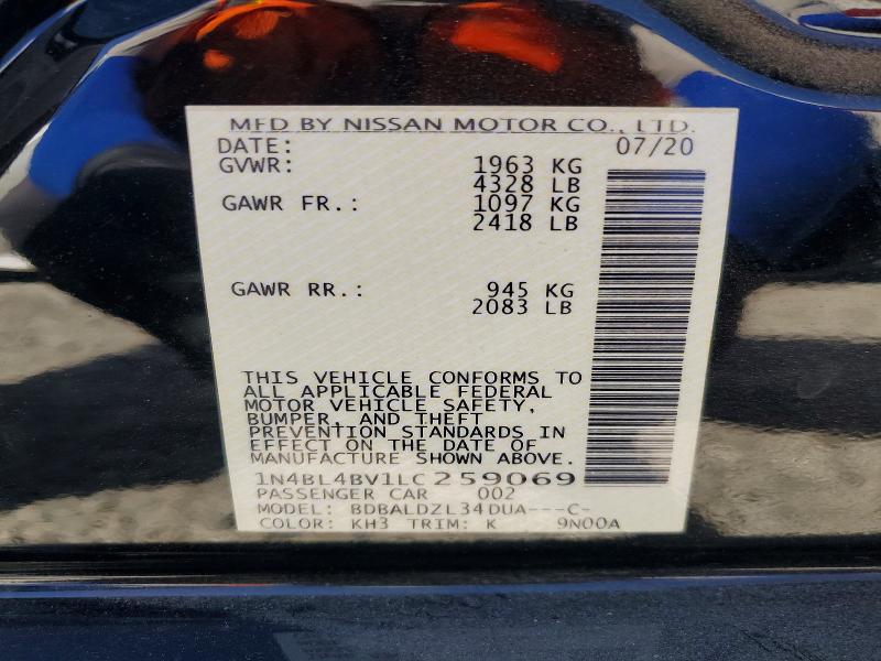 2020 Nissan Altima მანქანა იყიდება აუქციონზე, vin: 1N4BL4BV1LC259069, აუქციონის ნომერი: 67747926