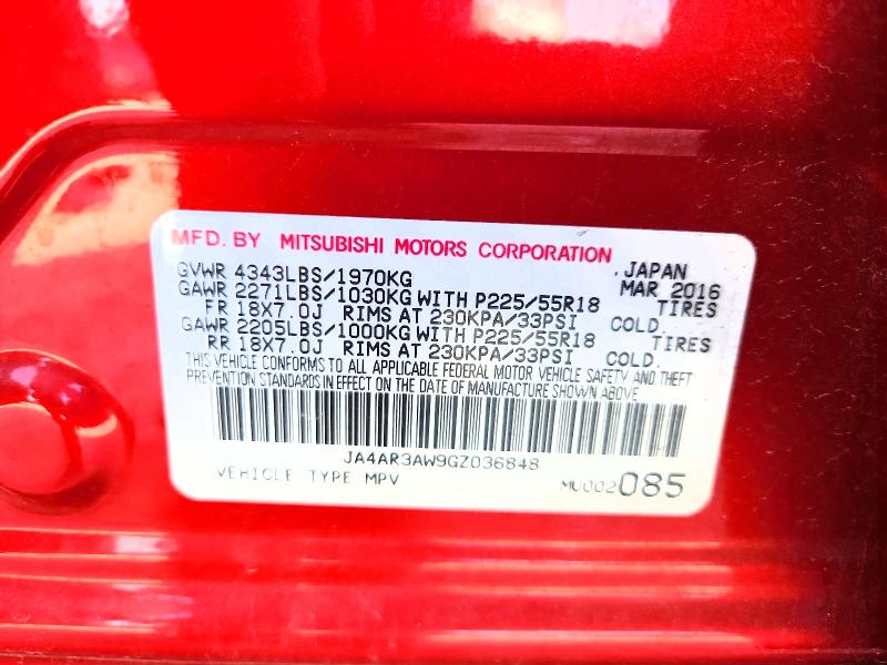 2016 Mitsubishi Outlander Sport მანქანა იყიდება აუქციონზე, vin: JA4AR3AW9GZ036848, აუქციონის ნომერი: 68333396
