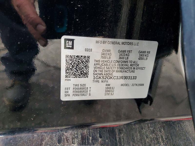 70619096 :رقم المزاد ، 1GKS2GKC3JR303133 vin ، 2018 Gmc Yukon Xl مزاد بيع