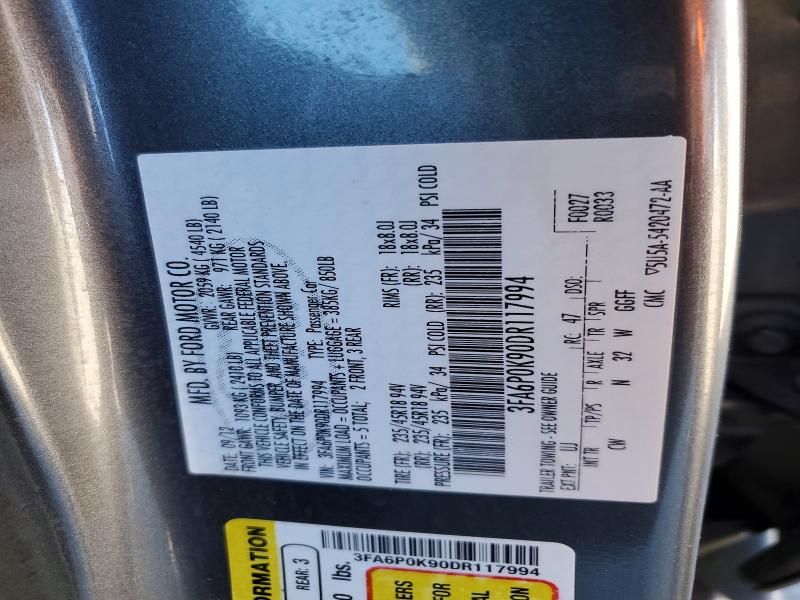 2013 Ford Fusion მანქანა იყიდება აუქციონზე, vin: 3FA6P0K90DR117994, აუქციონის ნომერი: 70665256