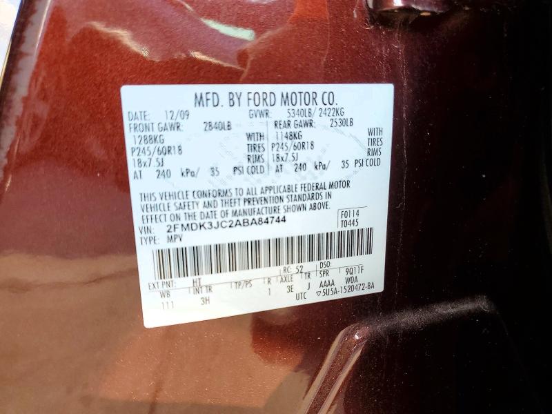 2010 Ford Edge მანქანა იყიდება აუქციონზე, vin: 2FMDK3JC2ABA84744, აუქციონის ნომერი: 70440426
