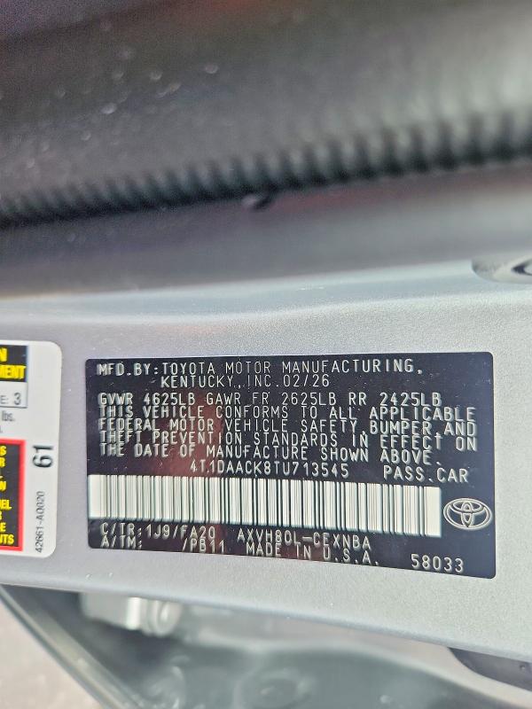 Продаж на аукціоні авто 2026 Toyota Camry, vin: 4T1DAACK8TU713545, номер лоту: 67964926