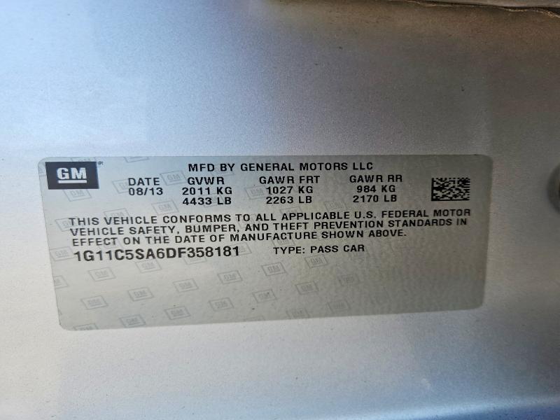 2013 Chevrolet Malibu მანქანა იყიდება აუქციონზე, vin: 1G11C5SA6DF358181, აუქციონის ნომერი: 70405156