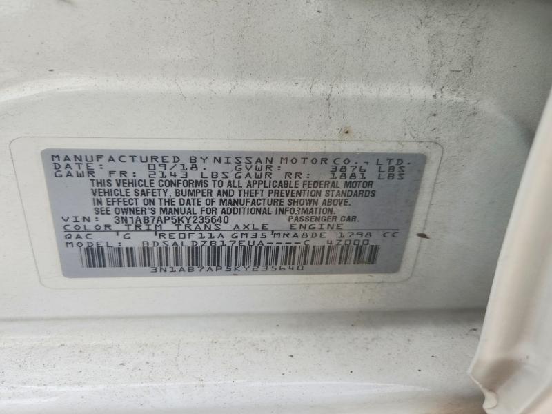 2019 Nissan Sentra მანქანა იყიდება აუქციონზე, vin: 3N1AB7AP5KY235640, აუქციონის ნომერი: 67010646