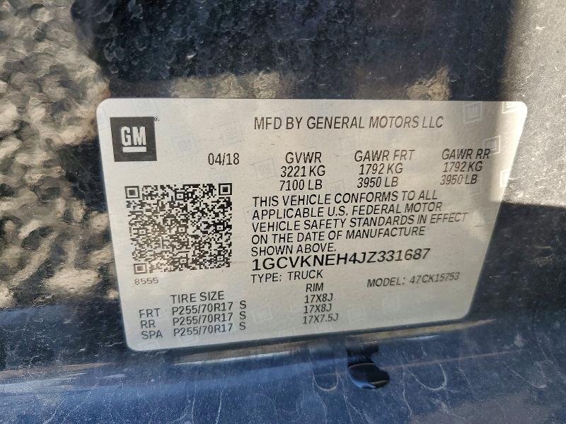 Aukcja sprzedaży 2018 Chevrolet Silverado, vin: 1GCVKNEH4JZ331687, numer aukcji: 70807666
