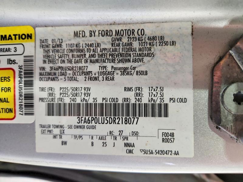 2013 Ford Fusion მანქანა იყიდება აუქციონზე, vin: 3FA6P0LU5DR218077, აუქციონის ნომერი: 69927296
