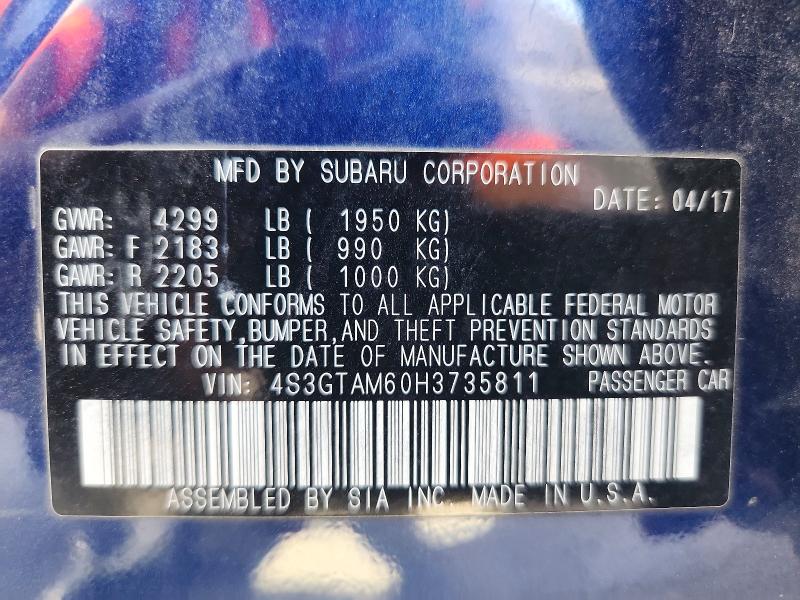 Aukcja sprzedaży 2017 Subaru Impreza, vin: 4S3GTAM60H3735811, numer aukcji: 69146426
