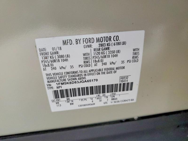 2018 Ford Explorer მანქანა იყიდება აუქციონზე, vin: 1FM5K8D83JGA65170, აუქციონის ნომერი: 70268516
