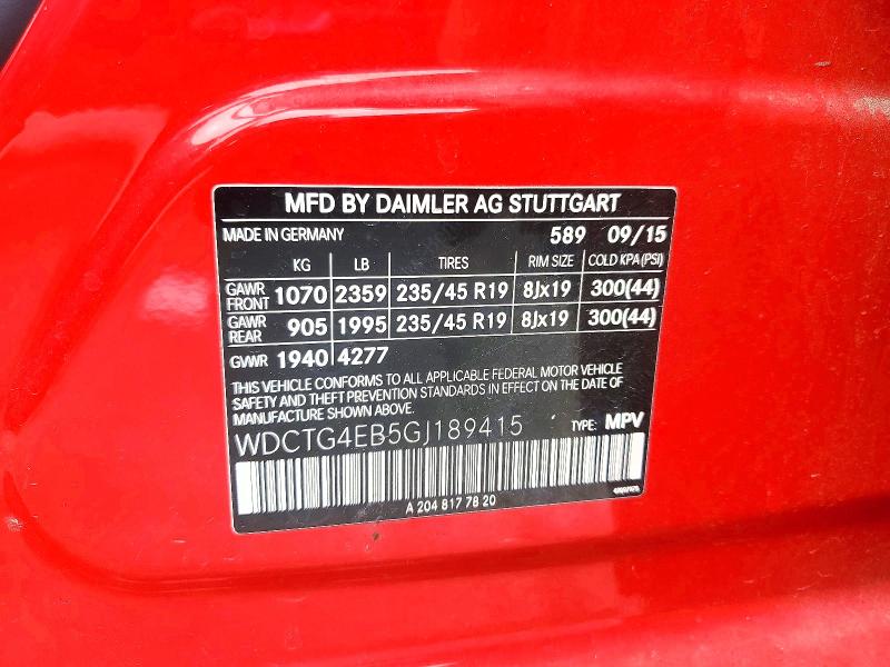 Aukcja sprzedaży 2016 Mercedes-benz Gla, vin: WDCTG4EB5GJ189415, numer aukcji: 70165546