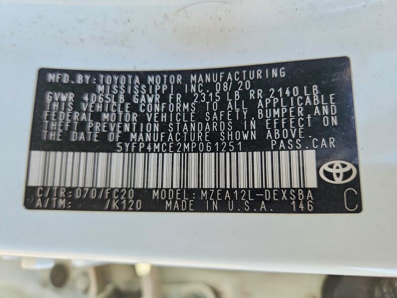 Aukcja sprzedaży 2021 Toyota Corolla, vin: 5YFP4MCE2MP061251, numer aukcji: 69752976