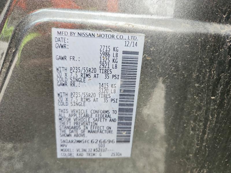 Aukcja sprzedaży 2015 Nissan Pathfinder, vin: 5N1AR2MM5FC626696, numer aukcji: 70082326