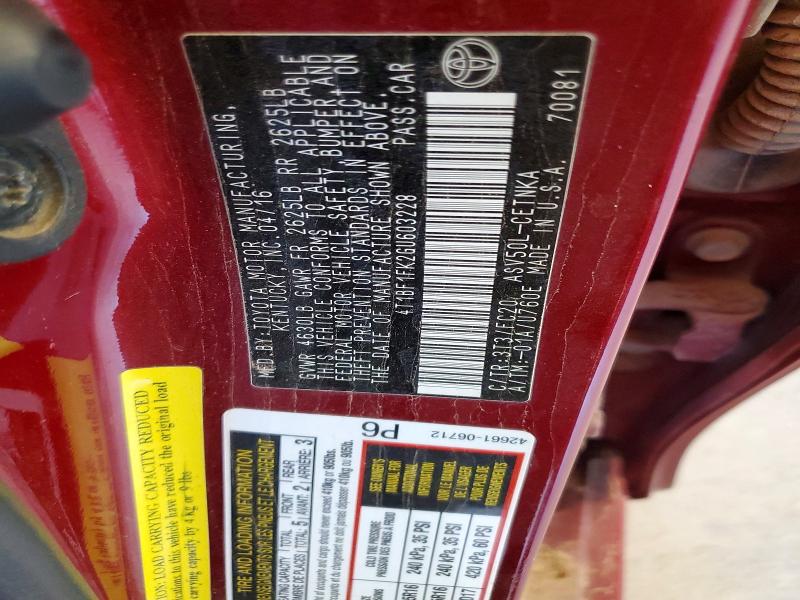 2016 Toyota Camry მანქანა იყიდება აუქციონზე, vin: 4T1BF1FK2GU603228, აუქციონის ნომერი: 69046196