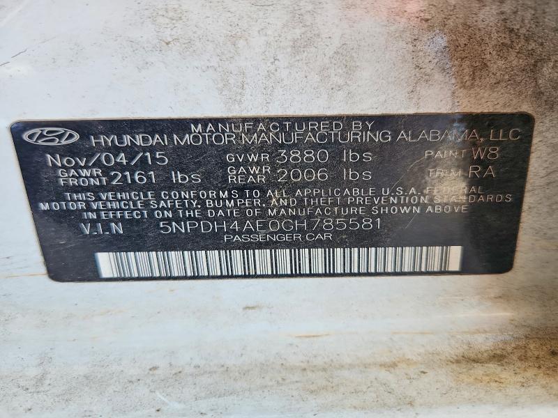 Продаж на аукціоні авто 2016 Hyundai Elantra, vin: 5NPDH4AE0GH785581, номер лоту: 68327836