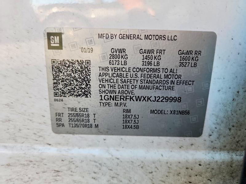 Aukcja sprzedaży 2019 Chevrolet Traverse, vin: 1GNERFKWXKJ229998, numer aukcji: 70679786