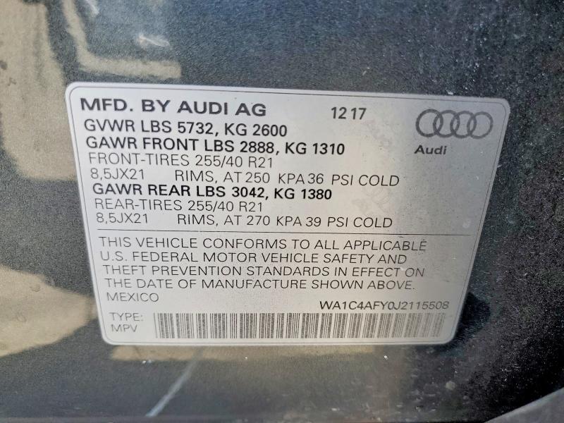 Продаж на аукціоні авто 2018 Audi Sq5, vin: WA1C4AFY0J2115508, номер лоту: 67365666