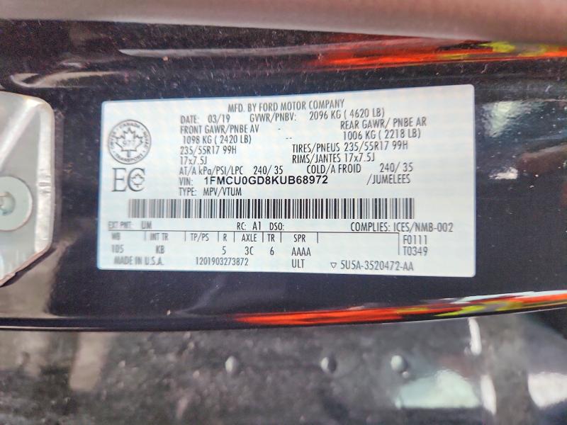 Aukcja sprzedaży 2019 Ford Escape, vin: 1FMCU0GD8KUB68972, numer aukcji: 67331906