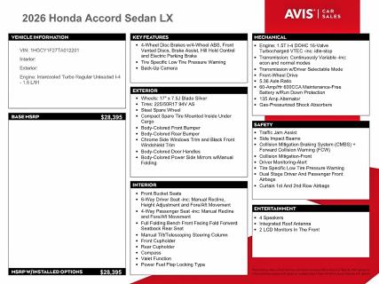 Продажа на аукционе авто 2026 Honda Accord, vin: 1HGCY1F27TA012201, номер лота: 67499906