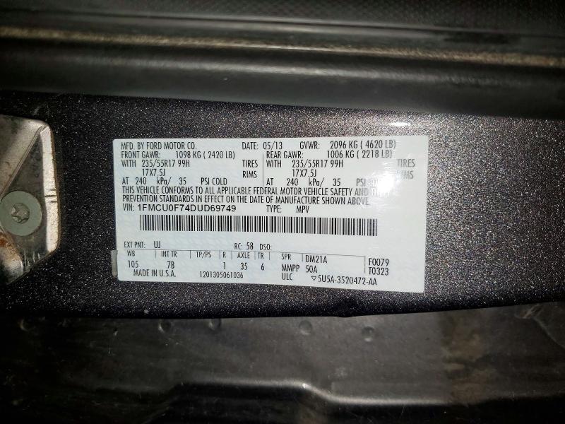 2013 Ford Escape მანქანა იყიდება აუქციონზე, vin: 1FMCU0F74DUD69749, აუქციონის ნომერი: 70451386