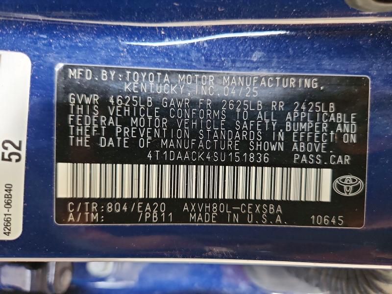 Продаж на аукціоні авто 2025 Toyota Camry, vin: 4T1DAACK4SU151836, номер лоту: 68415436