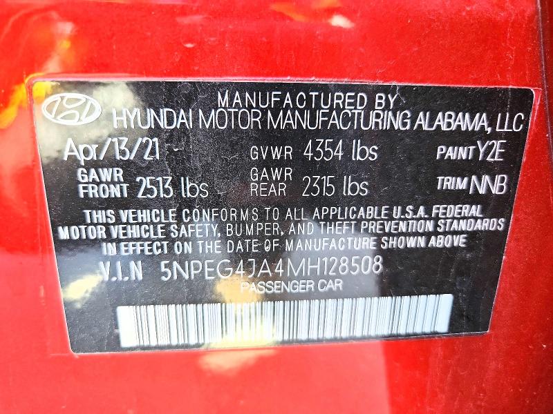 Aukcja sprzedaży 2021 Hyundai Sonata, vin: 5NPEG4JA4MH128508, numer aukcji: 65327726