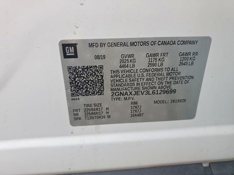 Aukcja sprzedaży 2020 Chevrolet Equinox, vin: 2GNAXJEV3L6129699, numer aukcji: 69564836