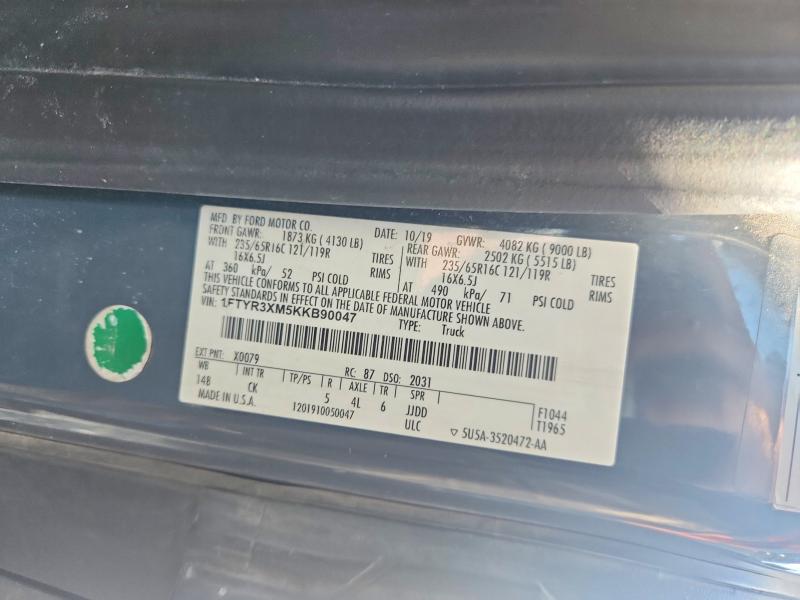 2019 Ford Transit მანქანა იყიდება აუქციონზე, vin: 1FTYR3XM5KKB90047, აუქციონის ნომერი: 67403346