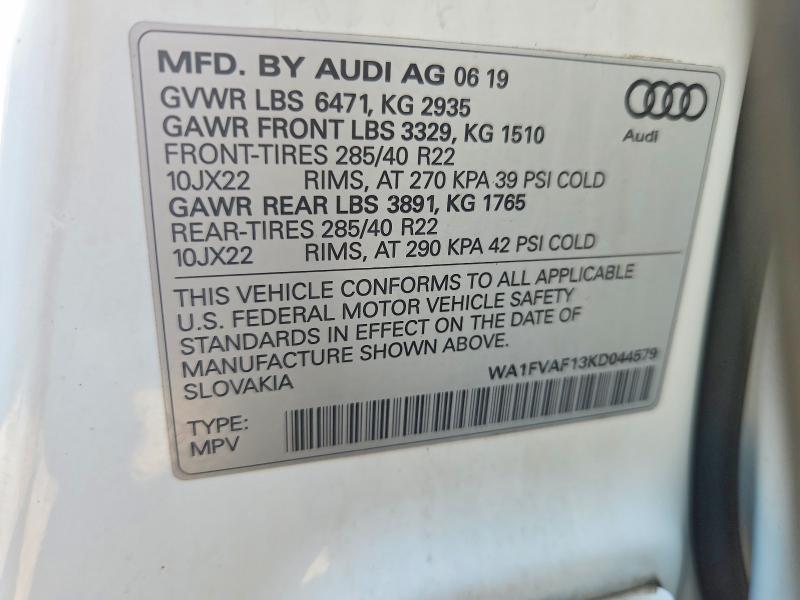 Aukcja sprzedaży 2019 Audi Q8, vin: WA1FVAF13KD044579, numer aukcji: 67642286