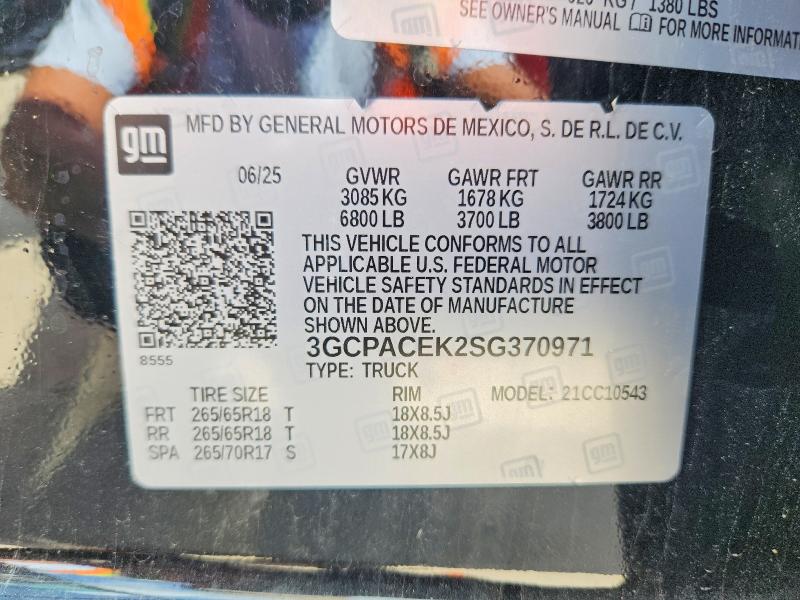 67875206 :رقم المزاد ، 3GCPACEK2SG370971 vin ، 2025 Chevrolet Silverado مزاد بيع