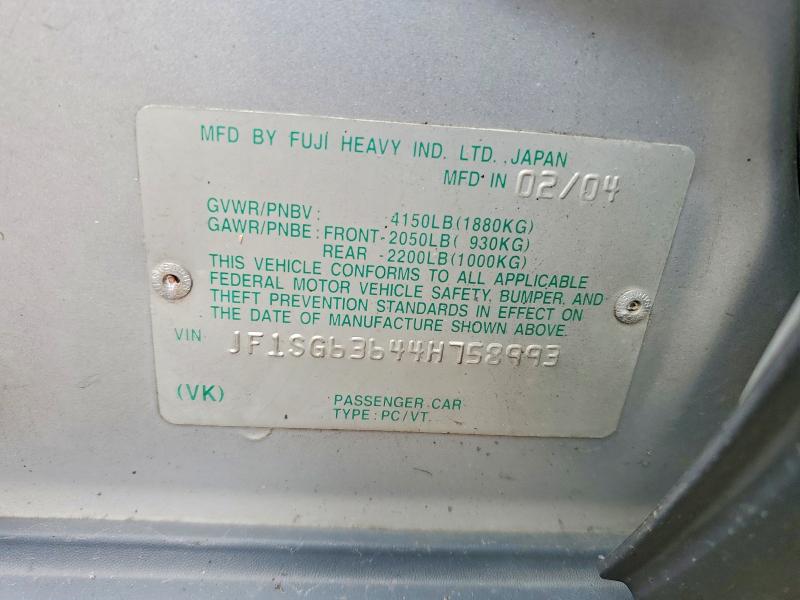 2004 Subaru Forester მანქანა იყიდება აუქციონზე, vin: JF1SG63644H758993, აუქციონის ნომერი: 69223666