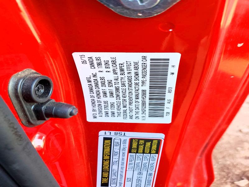 67126956 :رقم المزاد ، 2HGFG3B8XFH526698 vin ، 2015 Honda Civic مزاد بيع