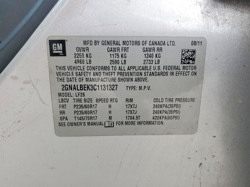 67701196 :رقم المزاد ، 2GNALBEK3C1131327 vin ، 2012 Chevrolet Equinox مزاد بيع