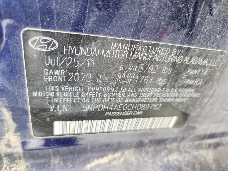 2012 Hyundai Elantra მანქანა იყიდება აუქციონზე, vin: 5NPDH4AE0CH089782, აუქციონის ნომერი: 68833976