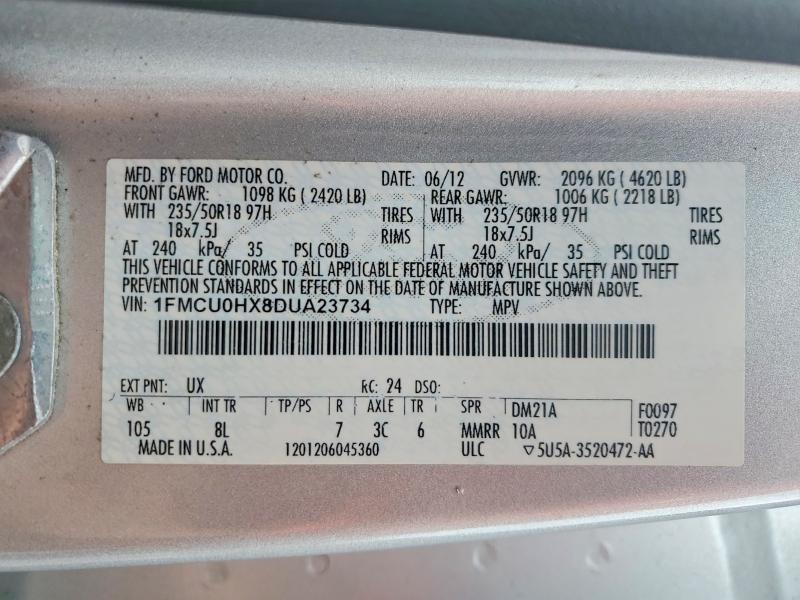 70172626 :رقم المزاد ، 1FMCU0HX8DUA23734 vin ، 2013 Ford Escape مزاد بيع