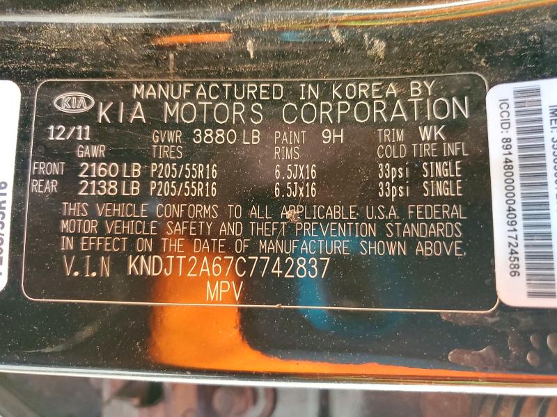 Aukcja sprzedaży 2012 Kia Soul, vin: KNDJT2A67C7742837, numer aukcji: 67112426