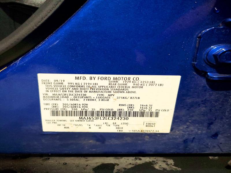 2020 Ford Ecosport მანქანა იყიდება აუქციონზე, vin: MAJ6S3FL2LC324230, აუქციონის ნომერი: 68924116