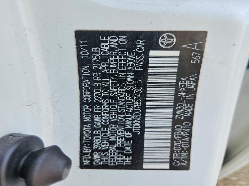 Продаж на аукціоні авто 2011 Toyota Prius, vin: JTDKN3DU7B5343015, номер лоту: 69346026