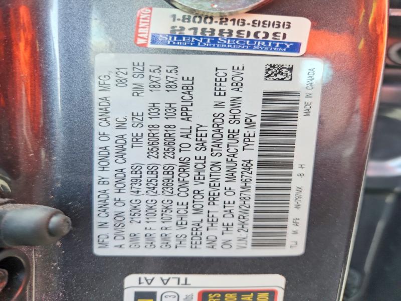 67908626 :رقم المزاد ، 2HKRW2H87MH672464 vin ، 2021 Honda Cr-v مزاد بيع