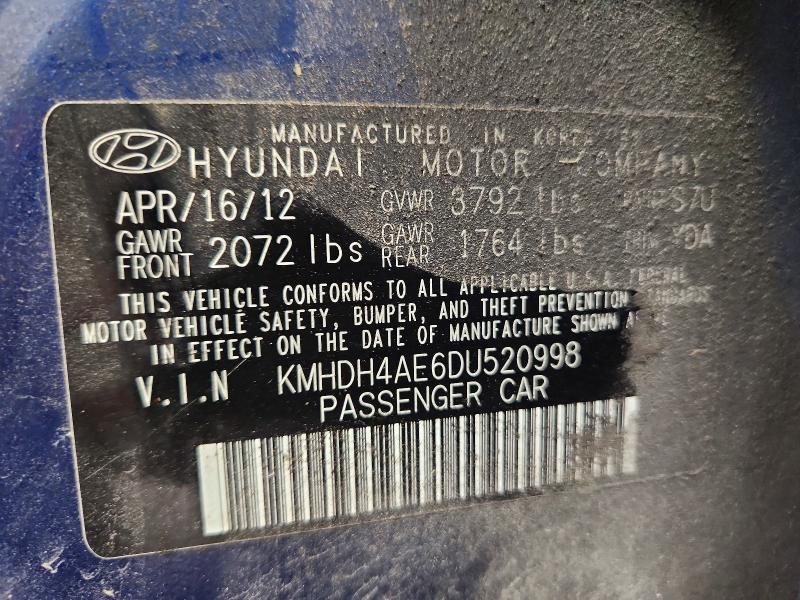 Продаж на аукціоні авто 2013 Hyundai Elantra, vin: KMHDH4AE6DU520998, номер лоту: 67975966