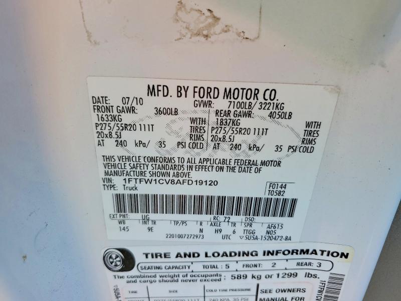 Продаж на аукціоні авто 2010 Ford F150, vin: 1FTFW1CV8AFD19120, номер лоту: 70076296