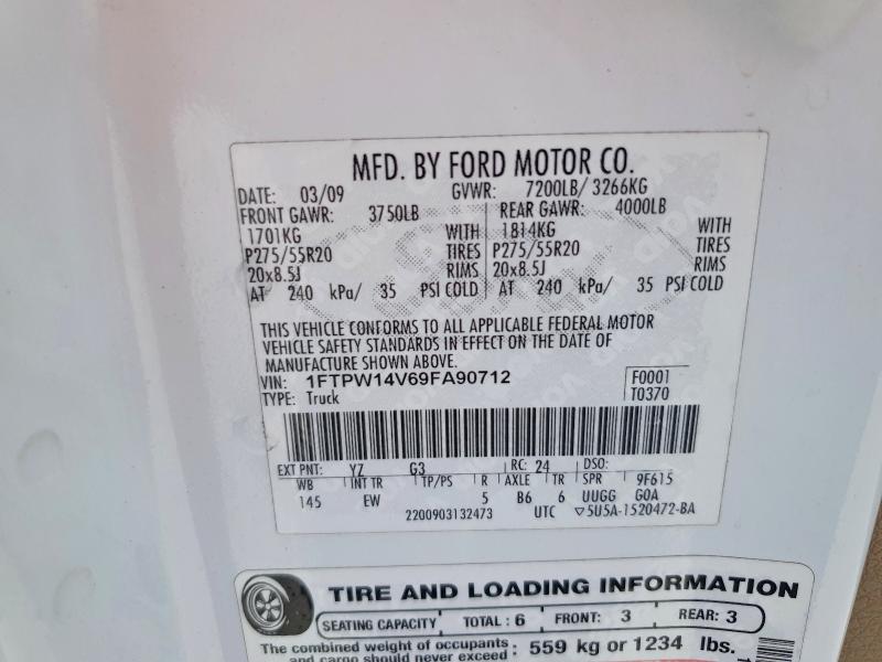 67606116 :رقم المزاد ، 1FTPW14V69FA90712 vin ، 2009 Ford F150 مزاد بيع