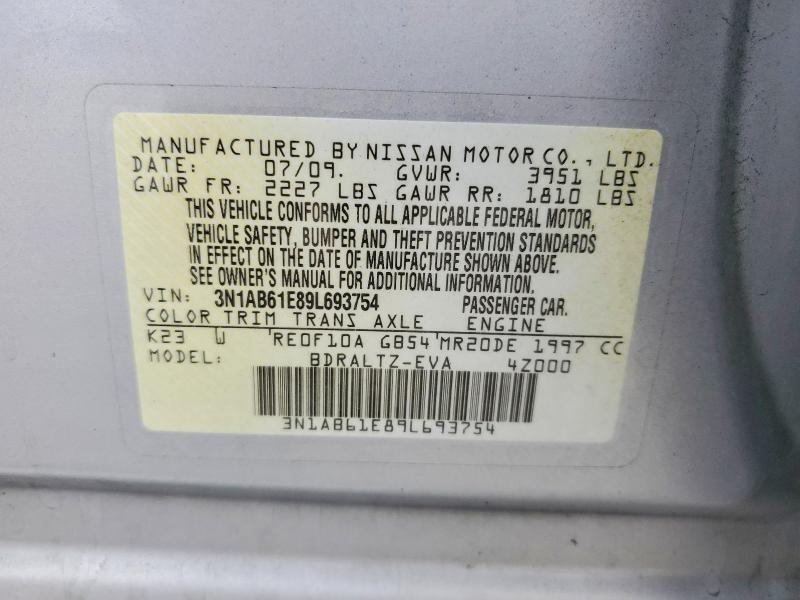 Auction sale of the 2009 Nissan Sentra, vin: 3N1AB61E89L693754, lot number: 69538316
