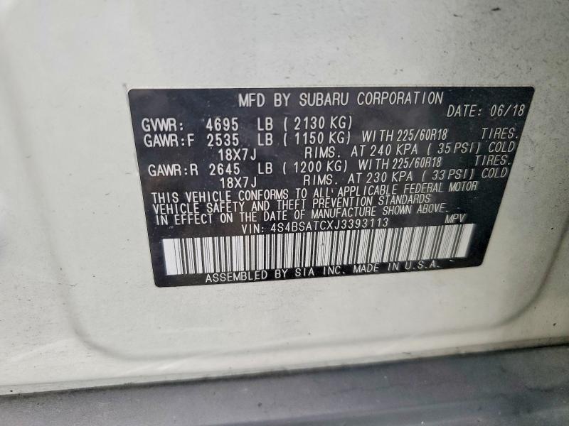 67493726 :رقم المزاد ، 4S4BSATCXJ3393113 vin ، 2018 Subaru Outback مزاد بيع