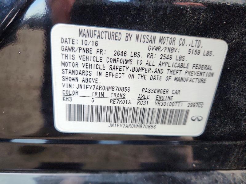 Продаж на аукціоні авто 2017 Infiniti Q50, vin: JN1FV7AR0HM870856, номер лоту: 69426286