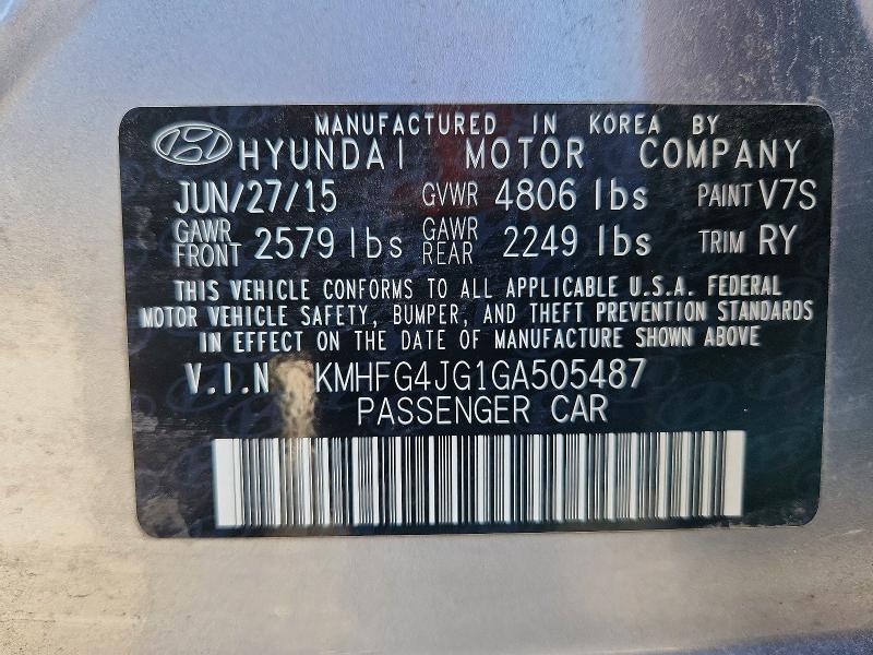 2016 Hyundai Azera მანქანა იყიდება აუქციონზე, vin: KMHFG4JG1GA505487, აუქციონის ნომერი: 69207886