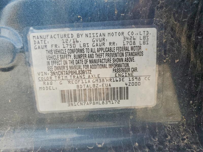 67099896 :رقم المزاد ، 3N1CN7AP8HL839172 vin ، 2017 Nissan Versa مزاد بيع