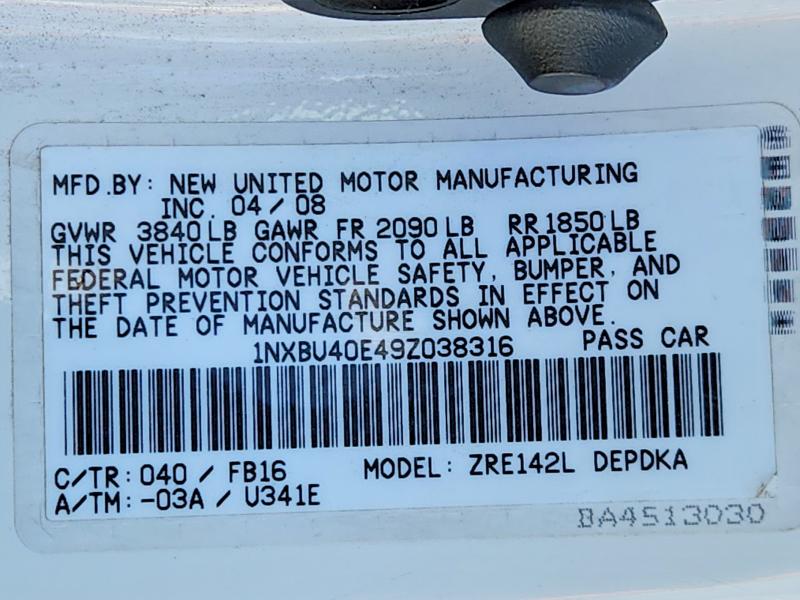 Aukcja sprzedaży 2009 Toyota Corolla, vin: 1NXBU40E49Z038316, numer aukcji: 69219186