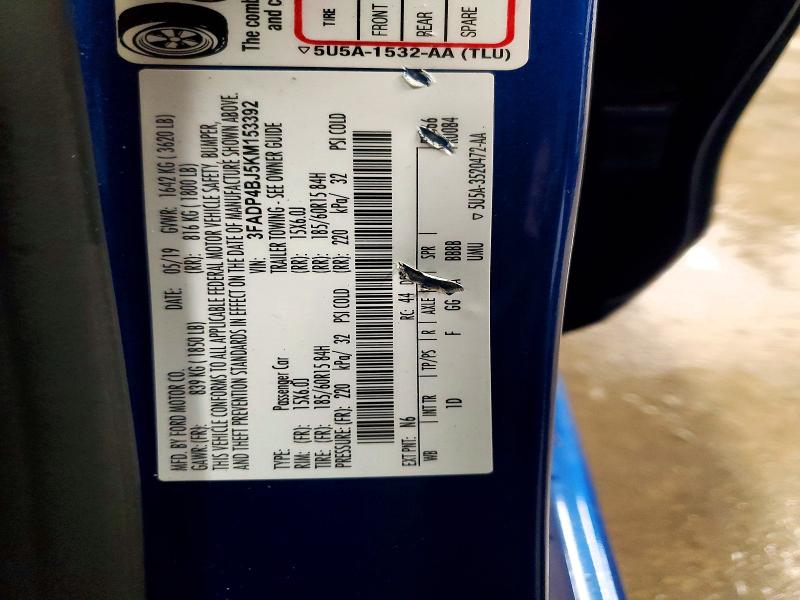 2019 Ford Fiesta მანქანა იყიდება აუქციონზე, vin: 3FADP4BJ5KM153392, აუქციონის ნომერი: 70499226